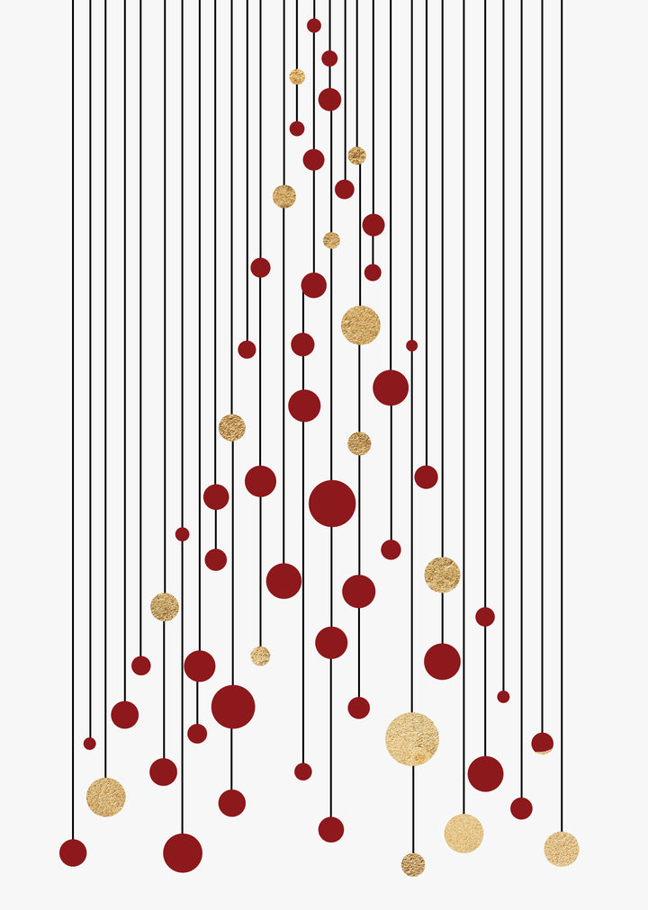 Red and Gold Christmas Tree Wall Art Print , Contemporary and Stylish Christmas Decoration Alternative Xmas Decor