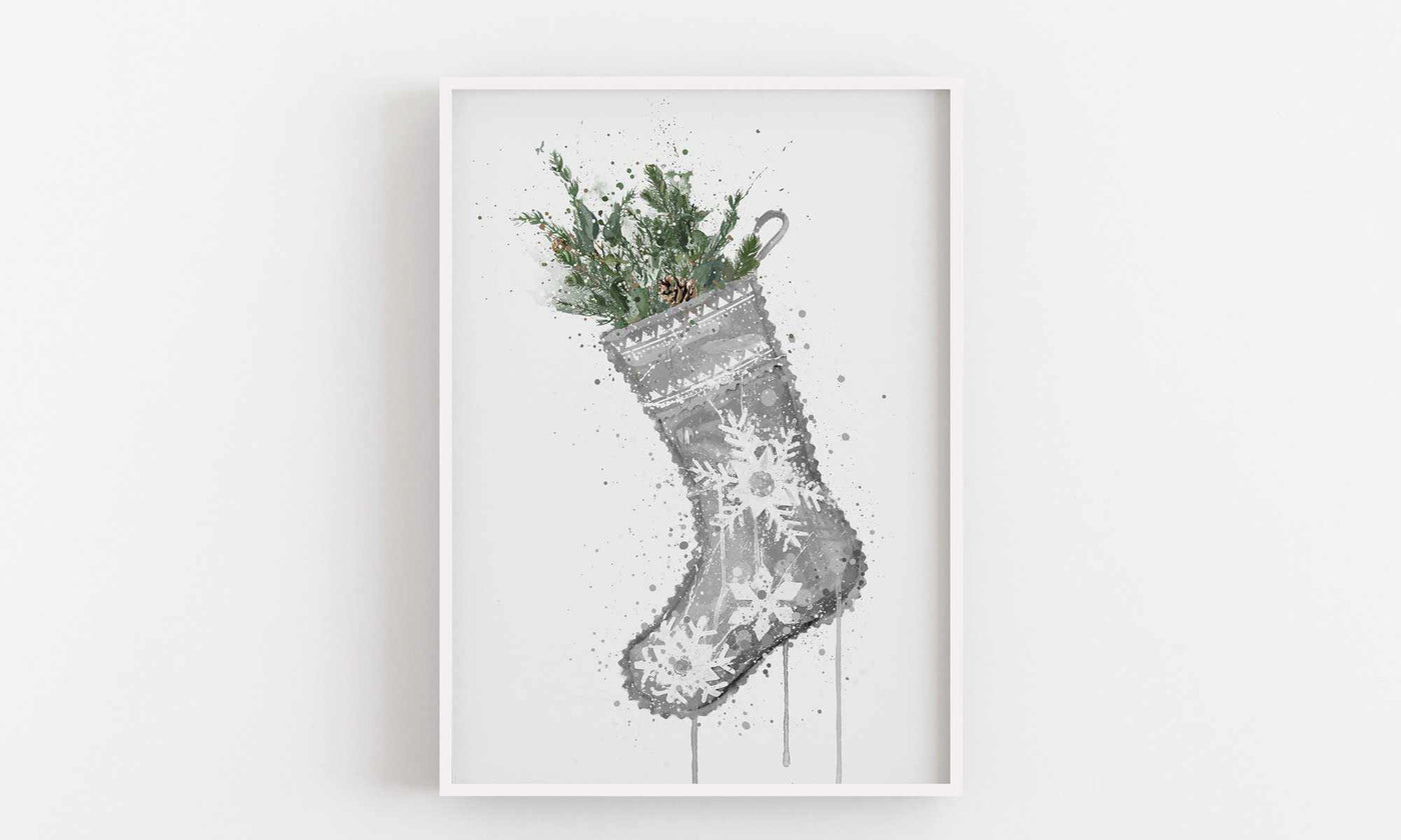 Christmas Stocking Wall Art Print, Contemporary and Stylish Christmas Decoration Alternative Xmas Decor