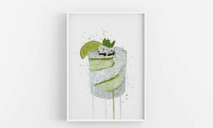 Gin Tonic 'Gurke &amp; Limette' Wand Kunstdruck