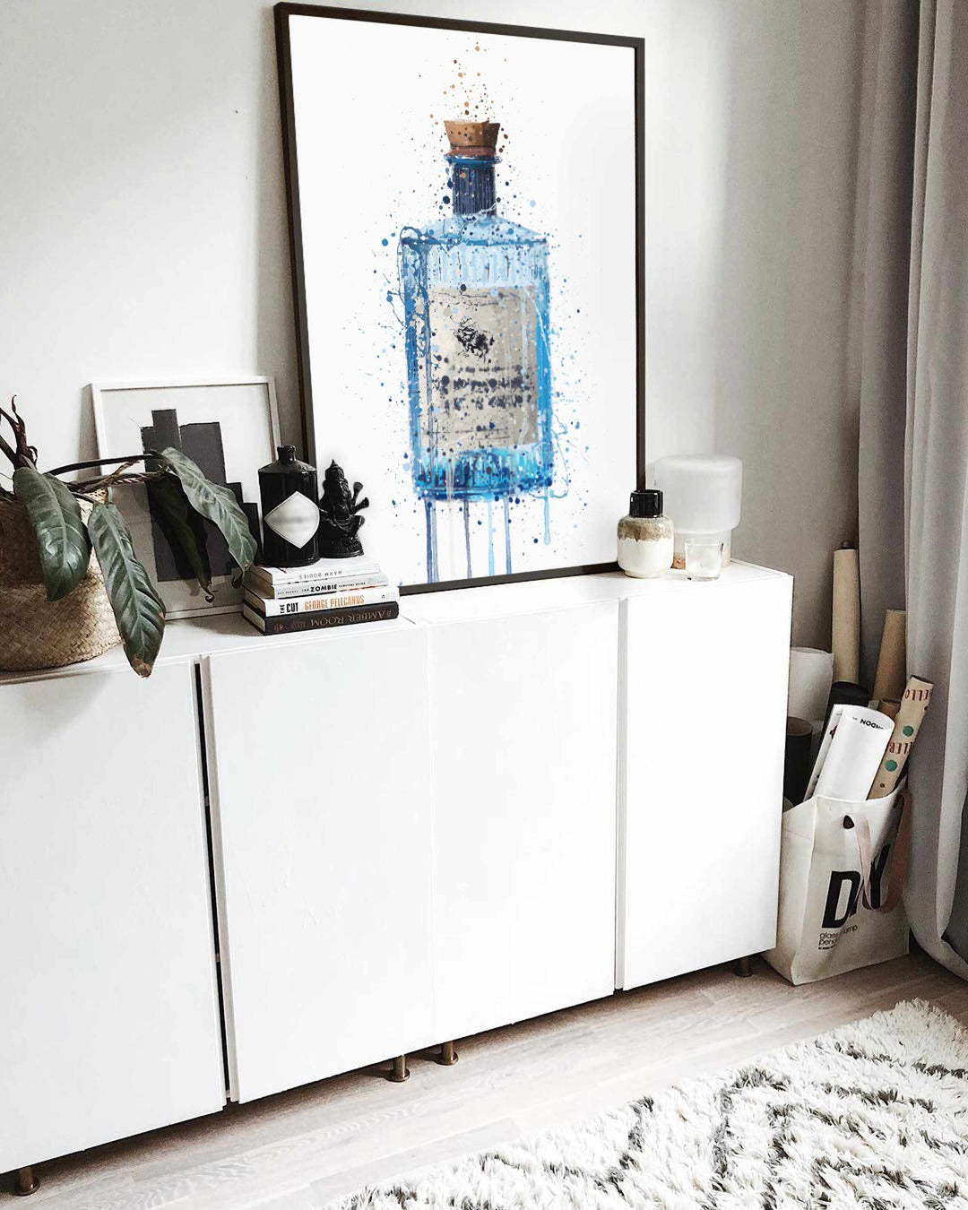 Gin Bottle Wall Art Print 'Blue Barrel'