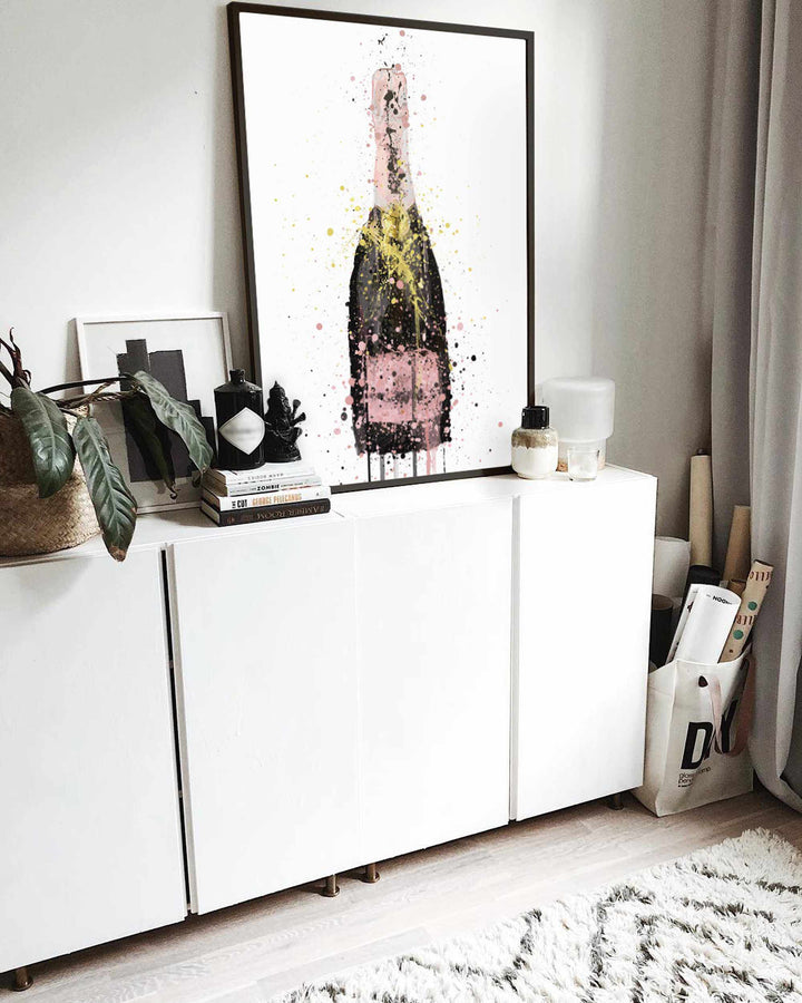 Champagne Bottle Wall Art Print 'Pink'