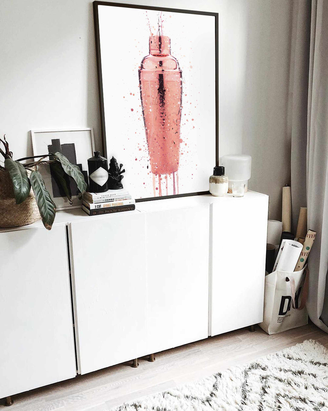 Cocktail-Shaker-Wand-Kunstdruck (Roségold)