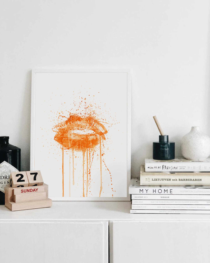 Orange Lippen Wand Kunstdruck