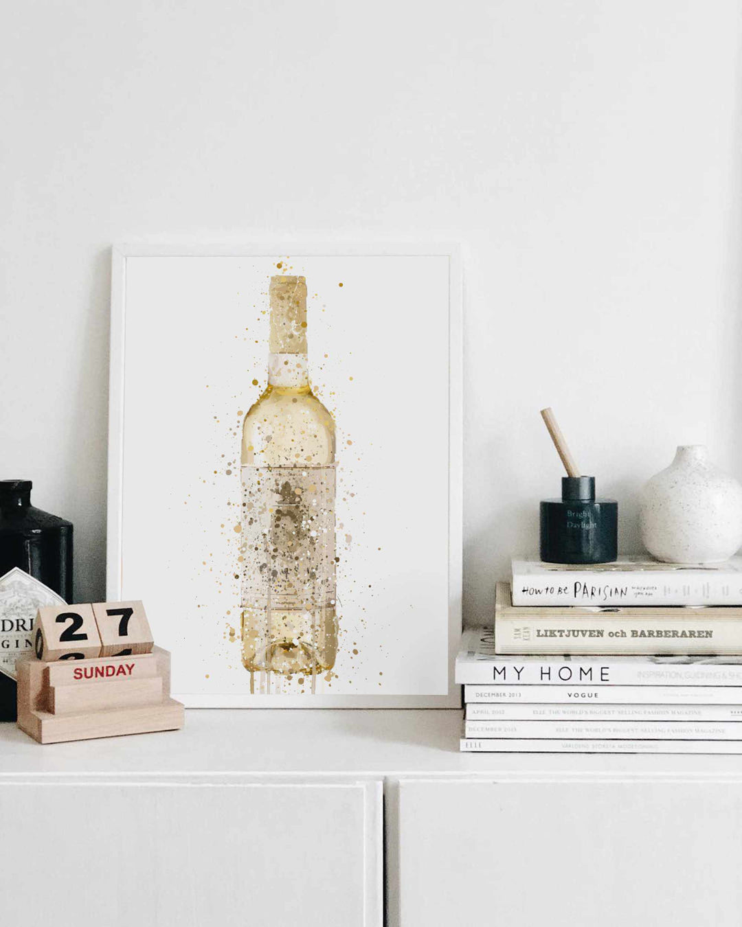 Weißwein Flasche Wand Kunstdruck