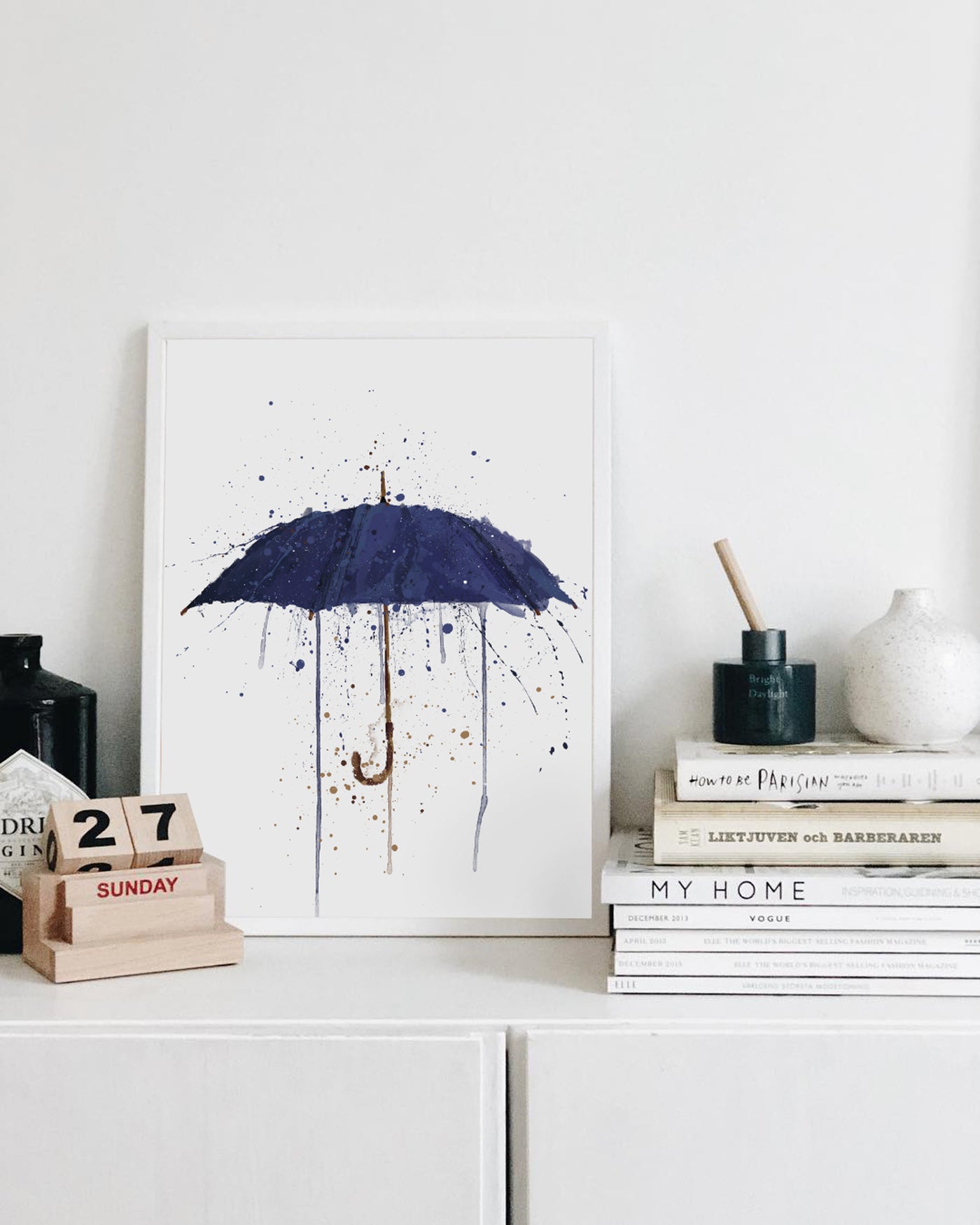 Navy Blue Umbrella Wall Art Print