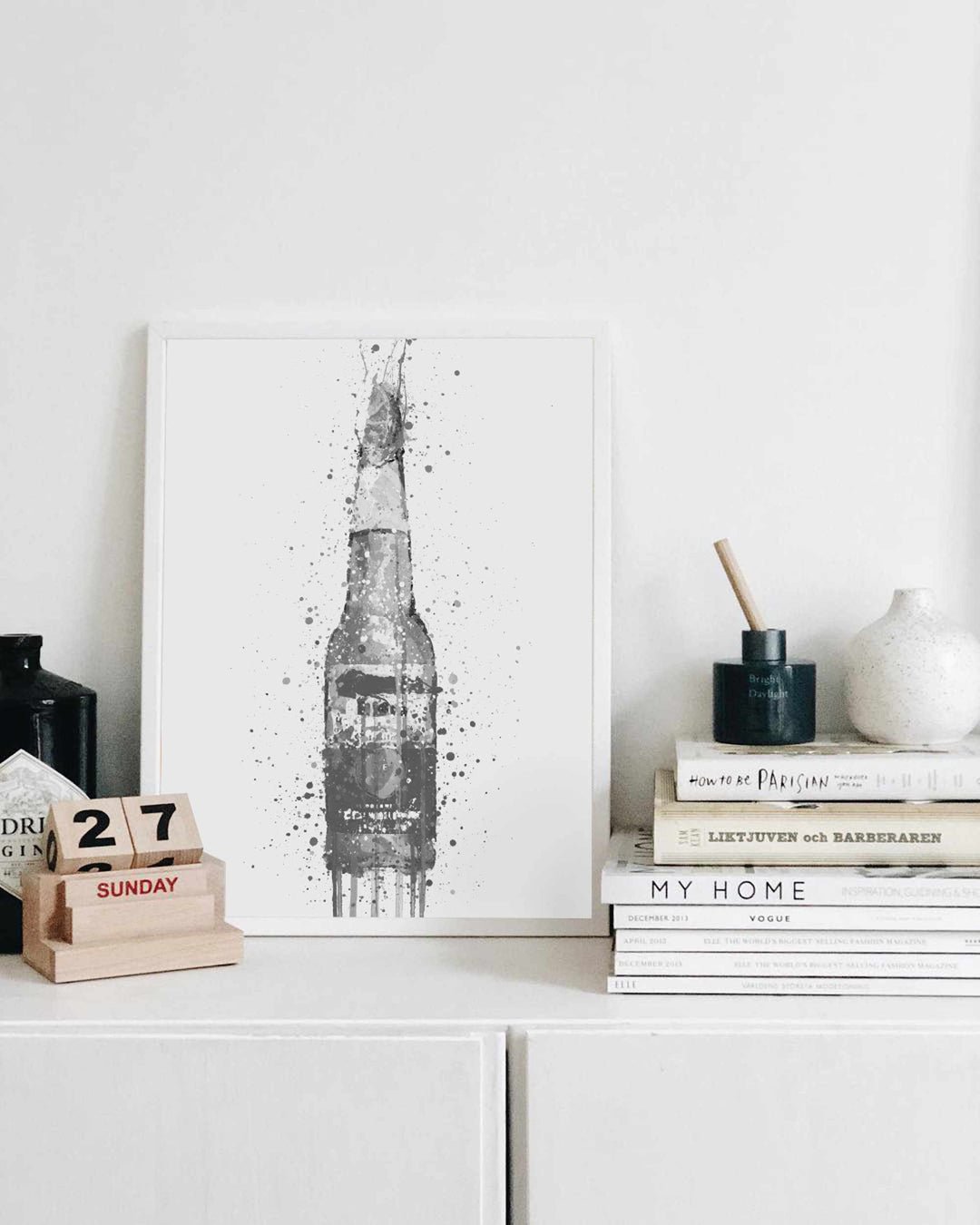 Beer Bottle Wall Art Print 'Lime' (Grey Edition)