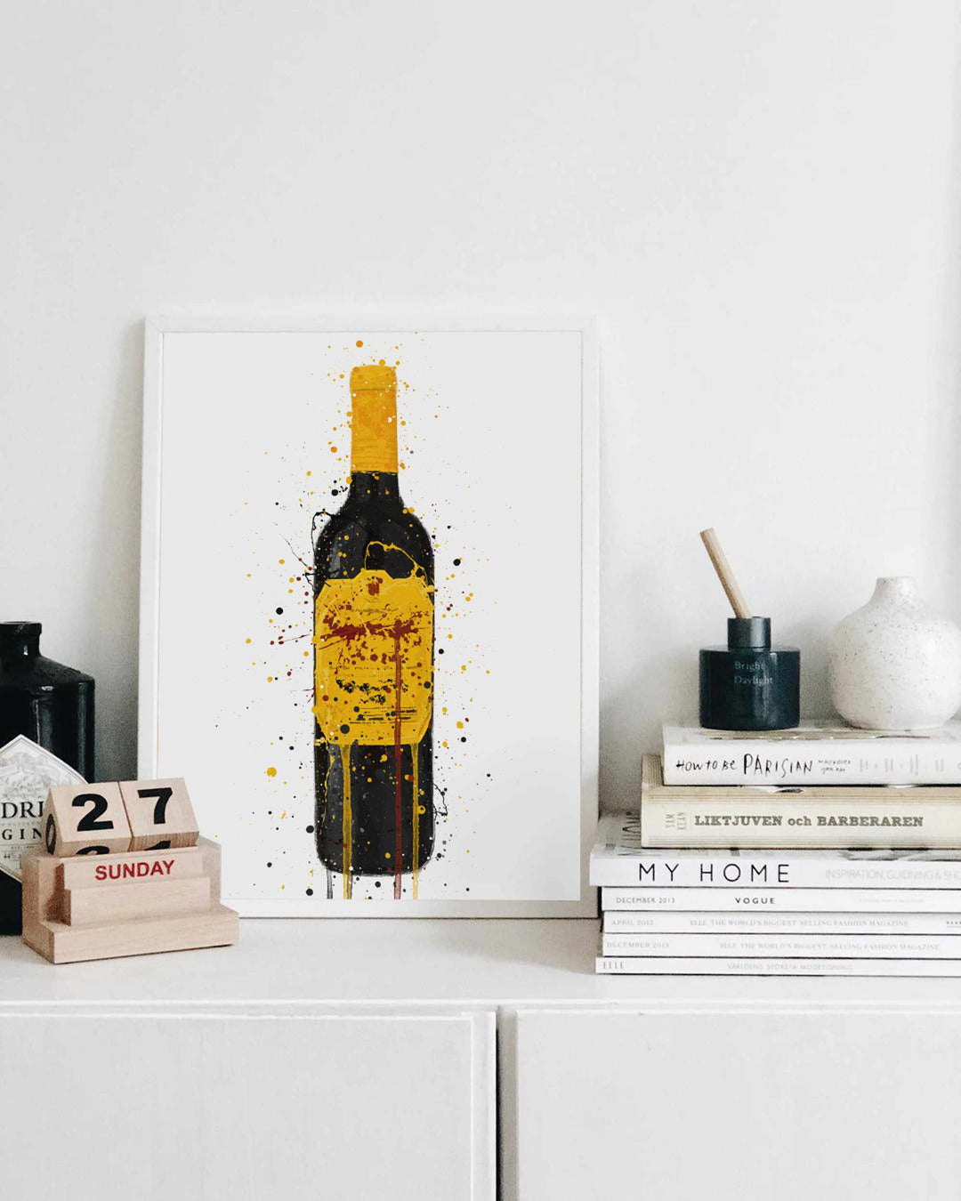 Wandbild Weinflasche 'Kanariengelb'