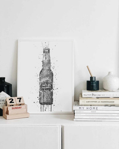 Beer Bottle Wall Art Print 'Peridot' (Grey Edition)