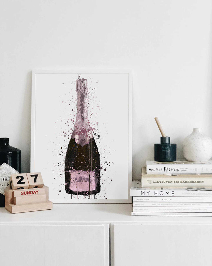 Champagne Bottle Wall Art Print 'Cosmic Rose'