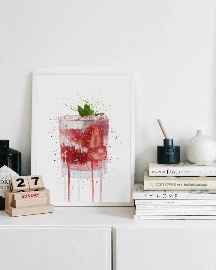 Gin Tonic 'Erdbeere &amp; Minze' Wandkunstdruck