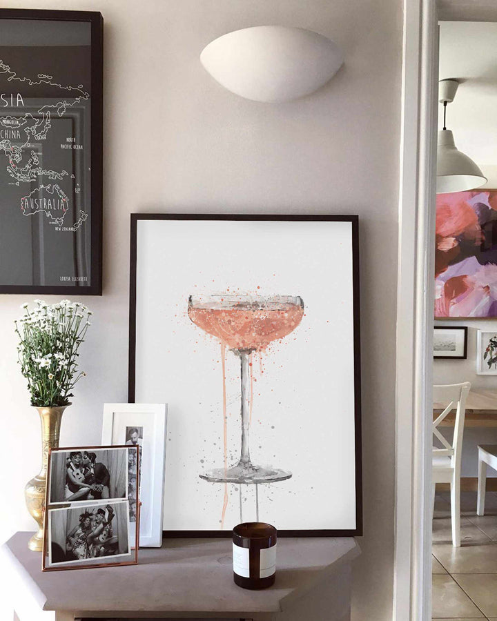 Champagne Coupe 'Rose' Cocktail-Wand-Kunstdruck