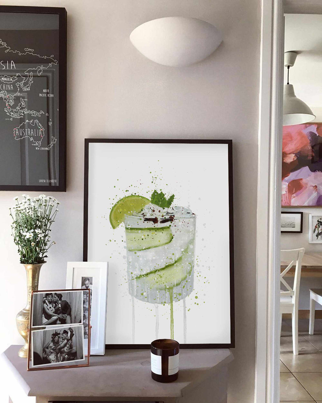 Gin Tonic 'Gurke &amp; Limette' Wand Kunstdruck