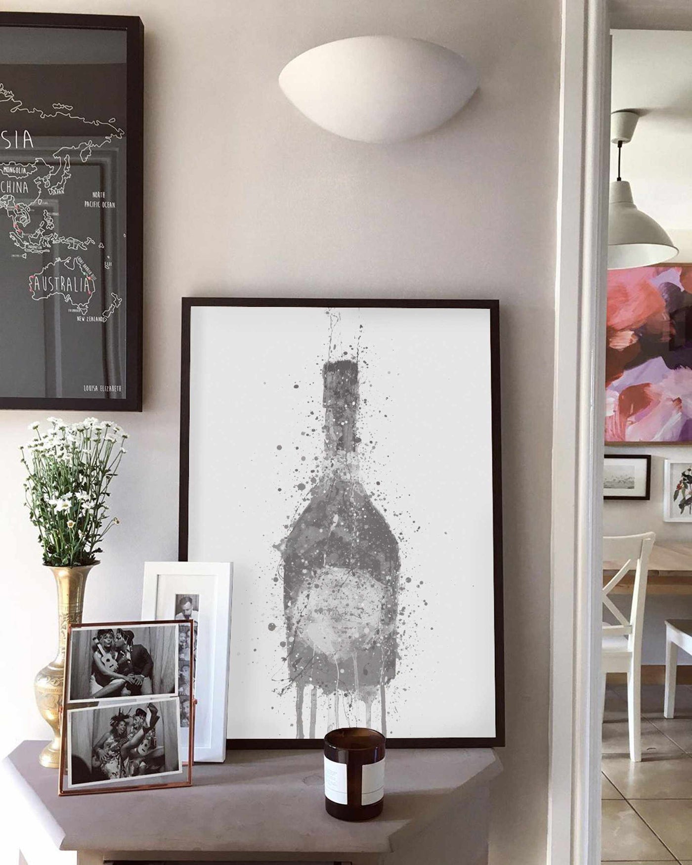 Champagne Bottle Wall Art Print 'Rosy' (Grey Edition)