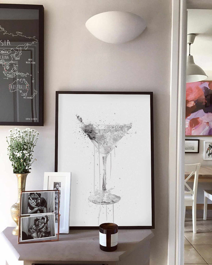 Trockener Martini-Cocktail-Wand-Kunstdruck (graue Ausgabe)