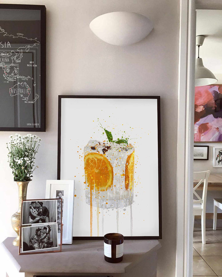 Gin Tonic 'Orange &amp; Basil' Wand Kunstdruck