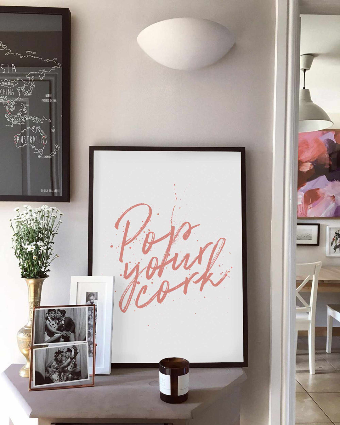 Typographic Wall Art Print 'Pop Your Cork' (Pink)