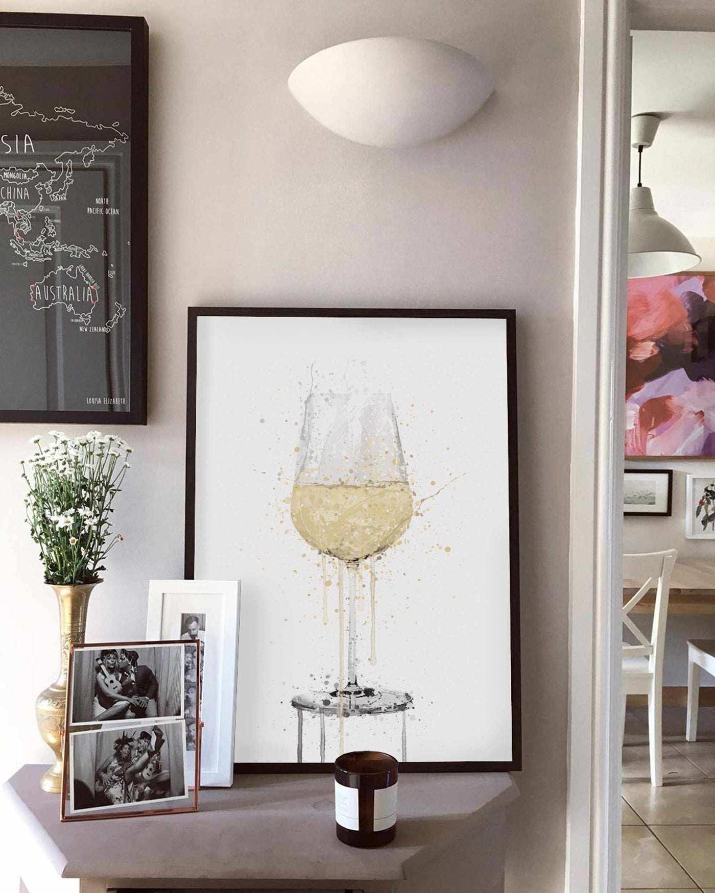 White Wine Glass Wall Art Print
