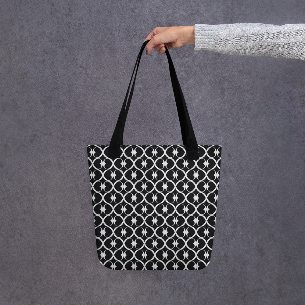 Tote bag, 'Infinity Heart' Pattern In Black